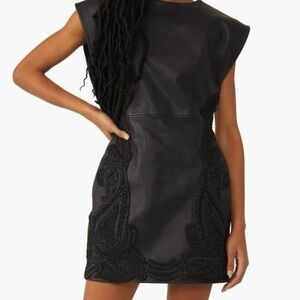 Free People City Slicker Leather Mini Dress in Black